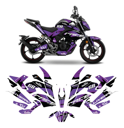Kit De Gráficos Para Moto 250z Mod. Race 68 Mdo