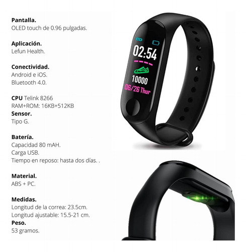 Imagen 5 de 6 de Reloj Smartwatch Vak M3 Bluetooth Podometro Presion Calorias