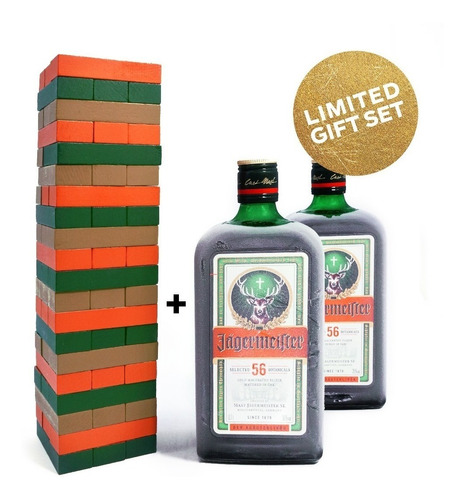 Jagermeister 2 Botellas 700ml Y Bloques Apilables De Madera