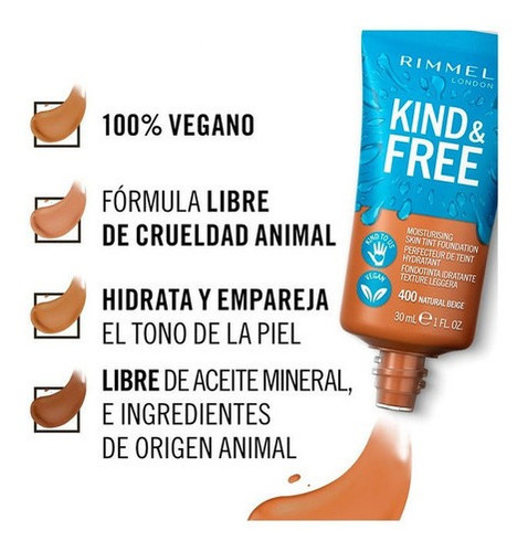 Imagen 5 de 6 de Base De Maquillaje Rimmel Hidratante Kind & Free Apto Vegano