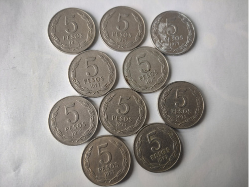 10 Monedas Chile 5 Pesos 1977 Grandes Níquel (1