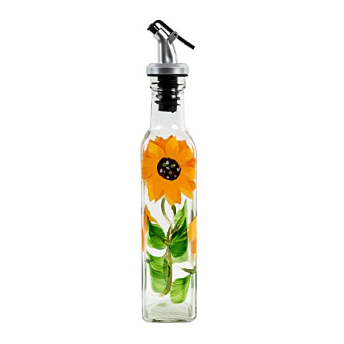 Vinagrera De Vidrio Pintada A Mano Con Girasol, 8oz