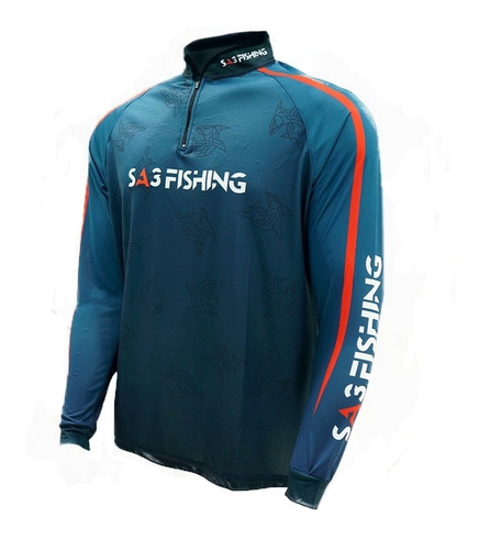 Camisa De Pesca Pró Dry Azul Sa3fishing Proteção Uv50+