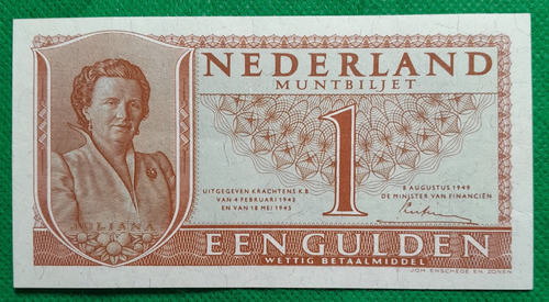 Billete De 1 Gulden, Paises Bajos Año 1949, Estado Unc