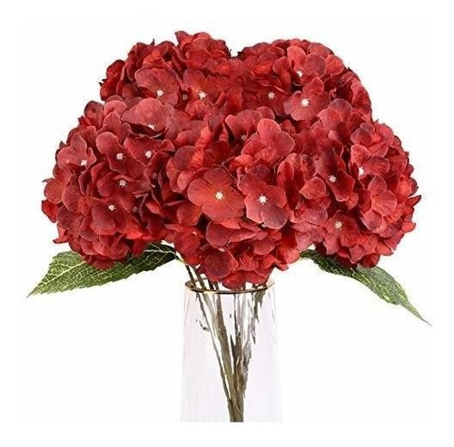 Hortensias Artificiales De Seda Ramo X5 Flores Rojo Oscuro
