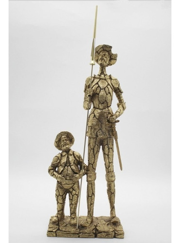 Figura De Poliresina Quijote Y Sancho Panza Dorados 46cm