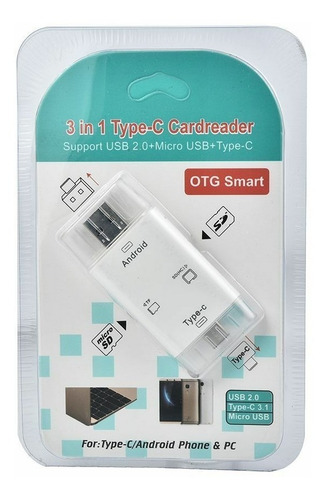 Imagen 8 de 8 de Lector De Tarjetas 3 En 1 Otg Tipo C Micro Usb Usb 2.0 Tf Sd