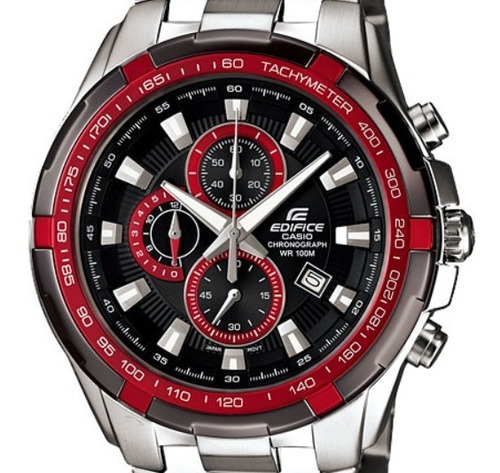 Relógio Casio Edifice Ef-539d-1a4vudf Cronógrafo Cor da correia Prateado Cor do bisel Vermelho Cor do fundo Preto