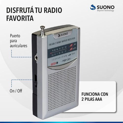 Mini Radio Portatil Suono Am/fm 2 Bandas Entrada Aux
