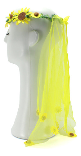 Tiara Girassol Coroa Com Véu Festa Fantasia Carnaval Cor Amarelo