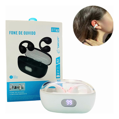 Fone De Ouvido P/ Corrida Sem Fio Estilo Piercing / Brinco Cor Branco Luz Azul E Vermelho