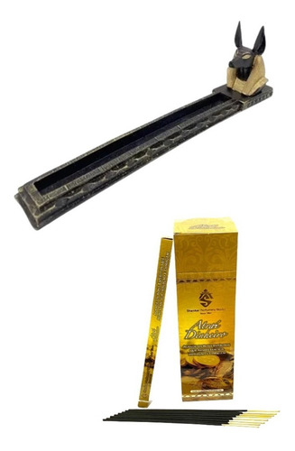 Incensário Horizontal Anúbis Egípcio + 7 Incesos Palito