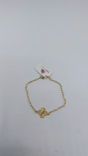 Pulseira Feminina Dourada Com Pingente Flor De Trevo 4 Folha