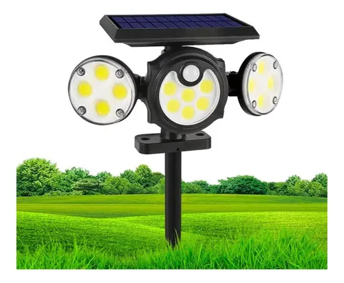 Aplique Luz Solar Foco Triple Cabezal Sensor De Movimientos