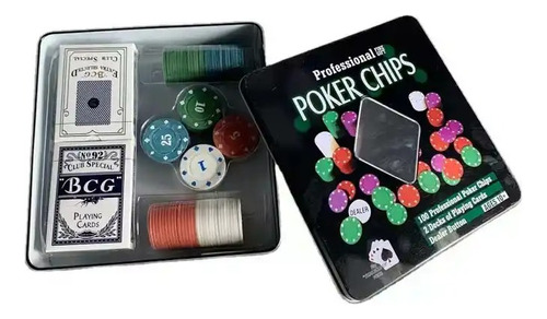 Set De Poker Blackjack Naipes Con 2 Mazos, 100 Fichas Y Caja