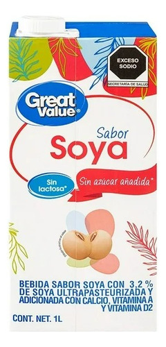 4 Pza Alimento Líquido Great Value Soya Sin Azúcar 1 L