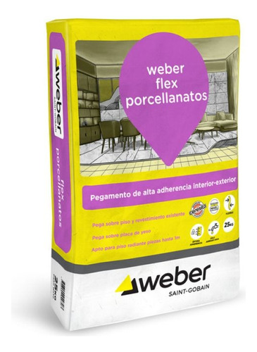 Weber Flex Pegamento Porcelanato 25kg Piso S/piso Losa Radia