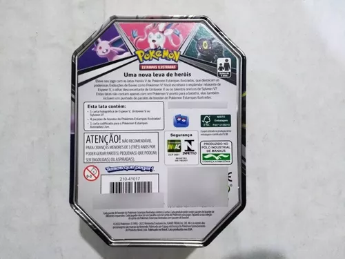 Coleção Cartas Pokemon Evoluções de Eevee Herois V Lata 25 Cartas - Rosa