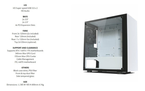 Imagen 7 de 8 de Gabinete Tecware Nexus M-atx Vidrio Templado 3 Coolers 120mm