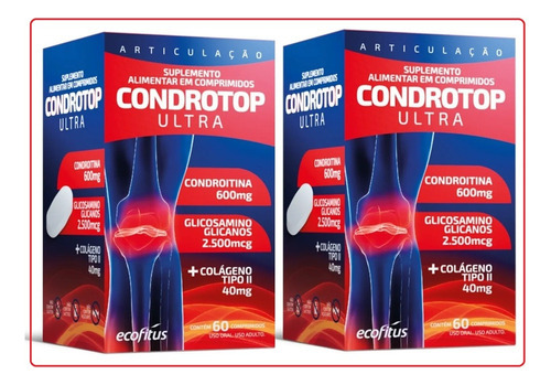 Kit 2x Condrotop Ultra Colágeno Ii Glicosamina 60 Comp Cada Sabor Neutro