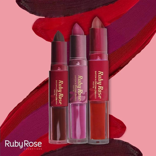 Batom Duo Matte Ruby Rose Kit 6 Unidades