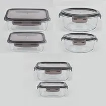 Comprar Kit 6 Recipientes Vidrio Pirex Horno Microondas Frezzer Color Gris