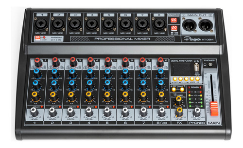 Consola Mixer Parquer 8 Canales Efectos Usb Phantom