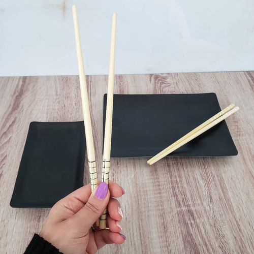 Kit 12 Hashis De Bambu Palitos De Comida Japonesa Sushi 24cm