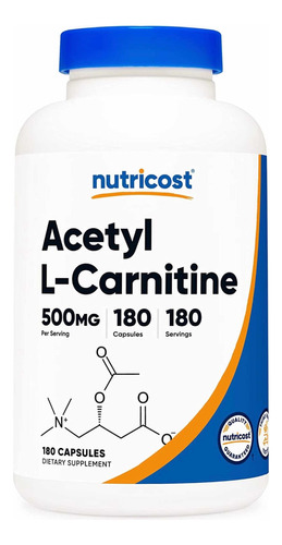 Nutricost Acetil L-carnitina 500mg (180 Cápsulas) Hecho Usa Sabor S/n