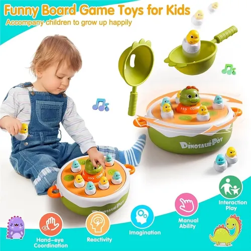 ALEENFOON Juego De Mesa De Dinosaurios 4 En 1 – Pesca Magnética, Bolos, Captura Y Tres En Raya, Con Música Y Luces, Para 2 Jugadores