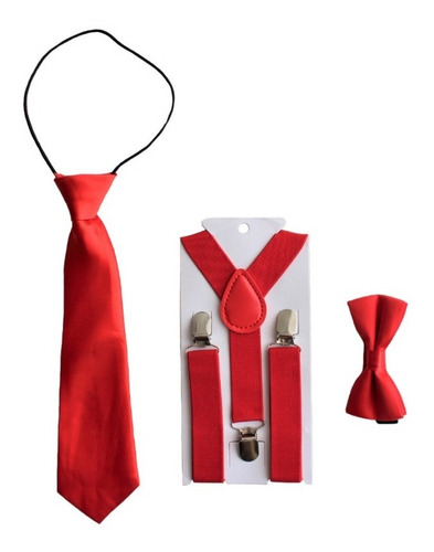 Suspensores + Humita + Corbata Color Rojo Para Niños
