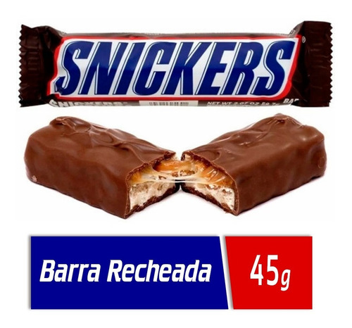 Barra Caramelo Amendoim Nougat Chocolate Snickers 45g