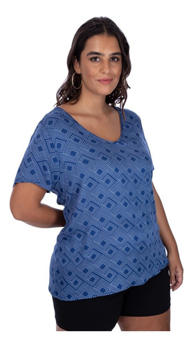 Blusa Feminina Plus Size Estampada Cativa Mais Azul M C31110