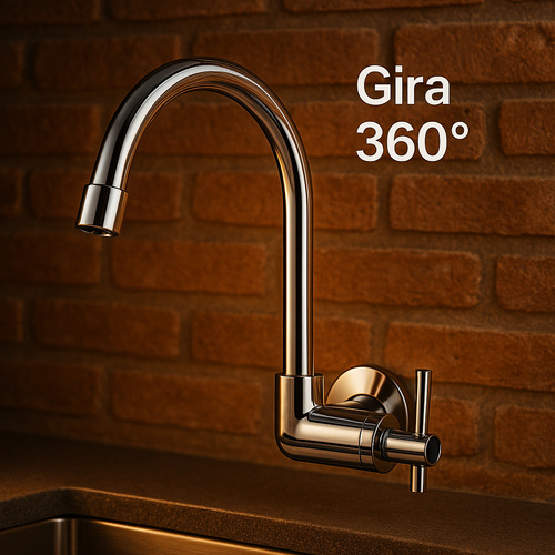 Torneira De Parede Para Pia De Cozinha Água Fria Bica Alta Giratória 360 Graus Com Arejador Acabamento Cromado Instalação Em Parede Design Moderno Alta Durabilidade Fc-79 Via Flix