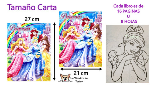 15 Libros Para Colorear Princesas, 16 Paginas Tamaño Carta