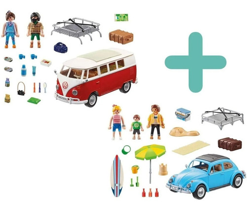 Imagem 2 de 5 de Kit Playmobil Volkswagen Edição Especial Kombi E Fusca Azul