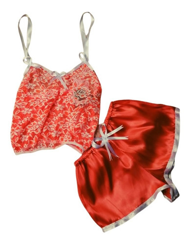 Pijama De Satin Y Encaje Para Dama
