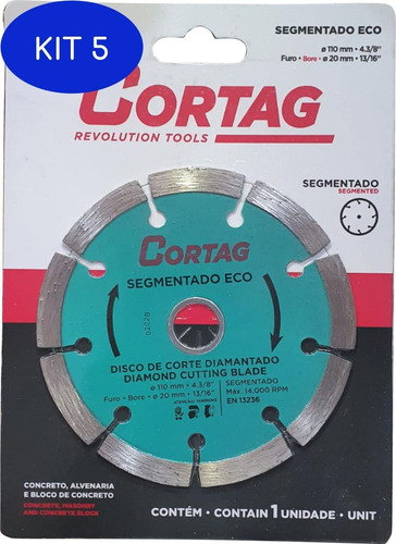 Kit 5 Disco Diamantado Cortag Segmentado Eco 110x20mm