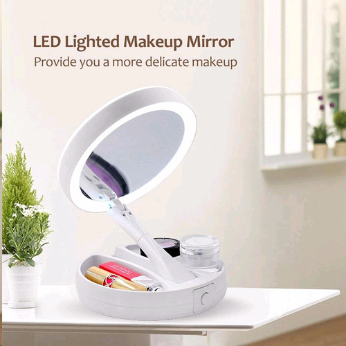 Espejo Luz Led Para Maquillaje De Tocador Plegable 10x