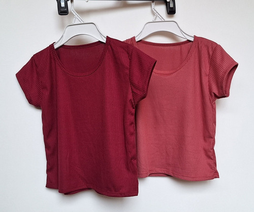 Pack 2 Polos Top Crop De Rib Stretch Talla Xs S Nuevos