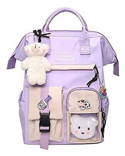 Mochilas Escolares Con Pin Kawaii Y Accesorios Morados 2023