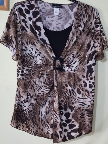 Blusa Seda Fria Animal Print Con Hebilla Impecable