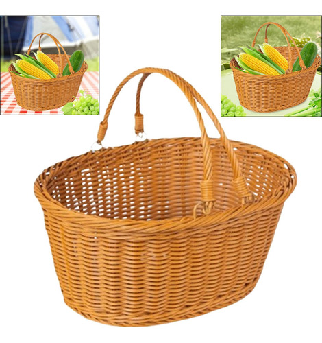 Canasta De Picnic Con Manijas De Canasta Tejida 35x25x15cm