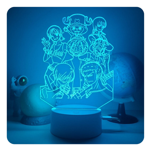Luminária Led 16 Cores One Piece Zoro Luffy Sanji Embarcação Estrutura Branco
