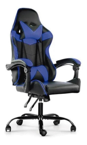 Silla de escritorio Lumax Gamer ergonómica  azul y negro con tapizado de cuero sintético