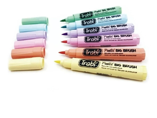 Imagen 1 de 2 de Marcador Trabi Big Brush Punta Pincel Pastel X6 Unidades