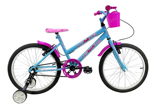 Bicicleta  de passeio infantil Route Doll aro 20 14" freios v-brakes cor azul-celeste/rosa com rodas de treinamento