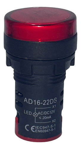 Alarme Luminoso Com Led 22mm 12v Modelo Ad16-22ds Vermelho