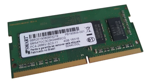 Memória Ram 4gb Ddr4 Smart 2666 Mhz Para Notebook