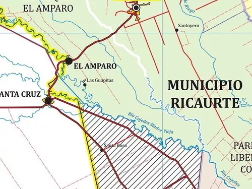 Mapa del sistema del río Cojedes. Para simplificar solo se muestran los